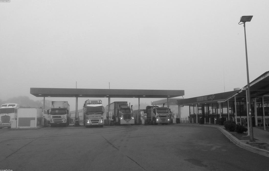 Truck stop at night